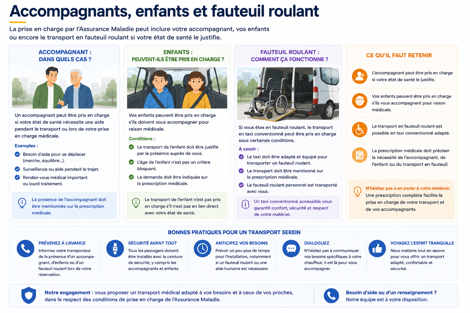 Accompagnants, enfants et fauteuil roulant : conditions de prise en charge lors d'un transport en taxi conventionné CPAM.